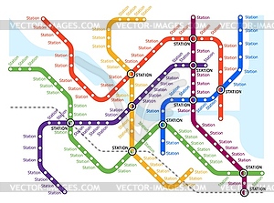 Метро, метро, карта транспортной системы метро - векторизованное изображение клипарта