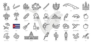 Cuba outline icons, travel landmarks of Havana - vector image