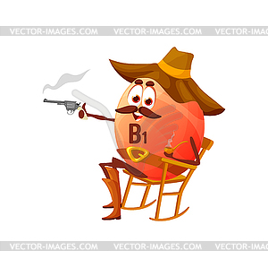 Cartoon vitamin B1 cowboy character, thiamine - vector EPS clipart
