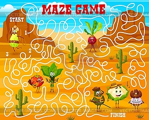 Labyrinth maze game, help to sheriff find bandits - vector image
