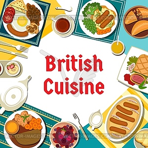 British food restaurant menu cover template - color vector clipart