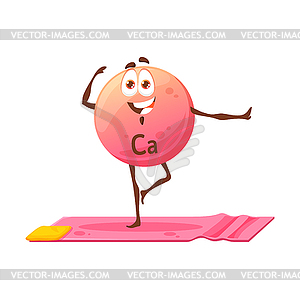 Cartoon cheerful Ca mineral character on yoga - vector clipart