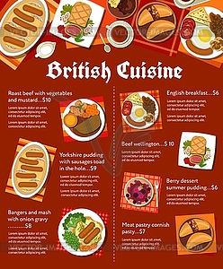 British cuisine restaurant meals menu page - vector image