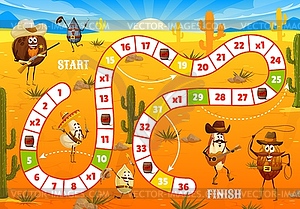 Board game worksheet with Wild West cowboy nuts - vector image