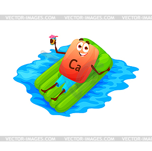 Cartoon calcium character on air mattress - vector image