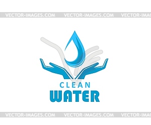 Clean water icon with woman hands and blue drop - vector image