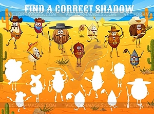 Find correct shadow of cowboy nut characters - vector clipart