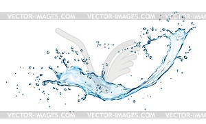 Blue water wave flow splash shape, swirl - vector image