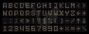 Scoreboard font, LED score board display alphabet - vector clip art