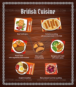 British cuisine meals menu page design template - vector clipart