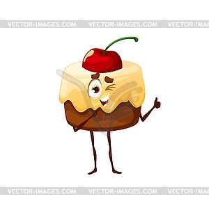Cartoon chocolate dessert character with cherry - vector image