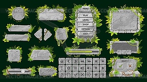 Stone game interface, buttons and UI elements - vector clip art