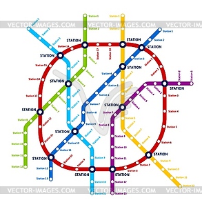 Metro, subway, underground transport map template - vector clipart / vector image