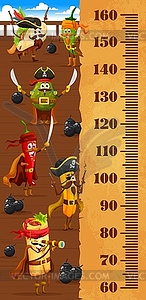 Kids height chart with mexican food pirates - color vector clipart
