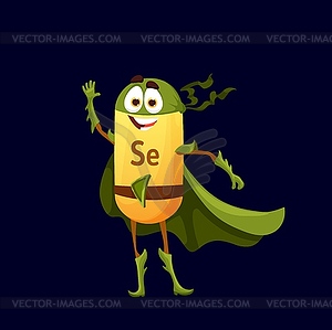 Cartoon selenium superhero micronutrient character - vector image
