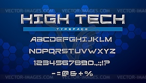 Font alphabet, high tech type, digital technology - vector clip art