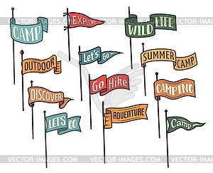 Camping pennant flags, banners set - vector image