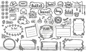 Doodle bullet journal, diary notebook frames - vector clipart / vector image