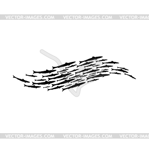 Group of fish shoaling schooling in sea silhouette - vector clipart