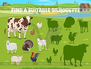 Найдите подходящую силуэтную игру, сельскохозяйственных животных - клипарт в формате EPS