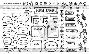 Bullet journal, doodle diary elements, stickers - vector image