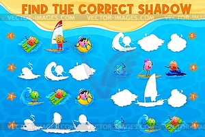 Find correct shadow of cartoon vitamin characters - vector clipart