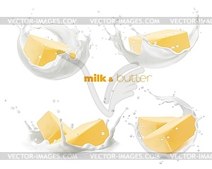 Realistic butter and milk splash. 3d - vector image