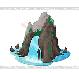 River water cascade, cartoon mountain waterfall - vector clipart