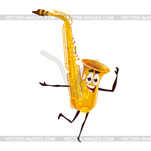 Cartoon dancing saxophone character, funny sax - vector clipart