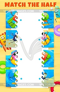 Match halves of cartoon vitamins and minerals - vector image