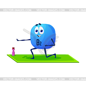 Cartoon cheerful vitamin B2 character on yoga - vector clip art