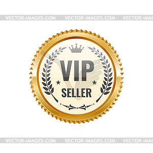 VIP seller golden badge with laurel and crown - vector image