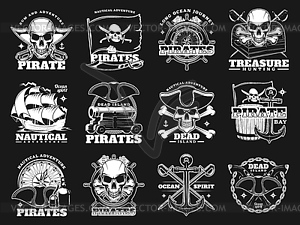 Pirates, skulls and treasure hunting icons - vector clipart