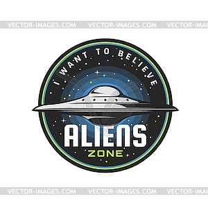 Aliens zone, UFO icon of extraterrestrial martians - vector clip art