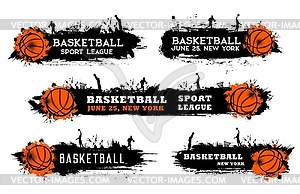 Basketball grunge banners with player silhouettes - vector image