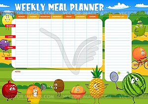 Cartoon fruits on fitness meal planner schedule - vector clipart