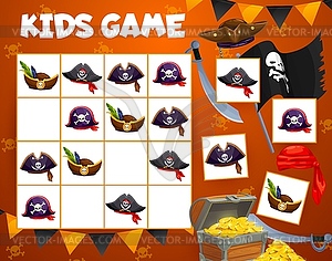 Sudoku game with pirate sabers, tricorn cocked hat - vector clipart