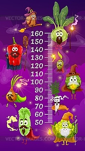 Kids height chart with cartoon vegetable magicians - stock vector clipart