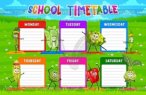 Timetable schedule cartoon vegetables on fitness - royalty-free vector image