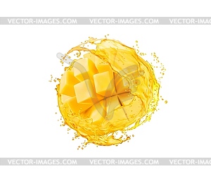 Mango fruit slice with fresh juice flow splash - vector clipart