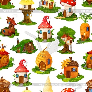 Seamless pattern of cartoon fairytale gnome houses - vector clip art