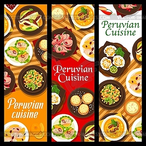 Блюда перуанской кухни в ресторане вертикальные баннеры - изображение в векторном виде