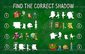 Find correct shadow of school hero characters - vector clipart