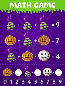 Halloween sweets and candies on kids math game - vector clipart