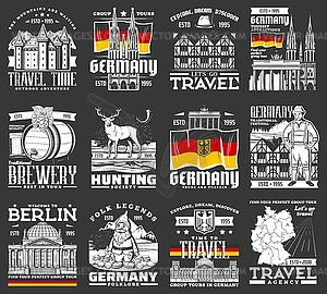 Travel to Germany icons, German landmarks - stock vector clipart