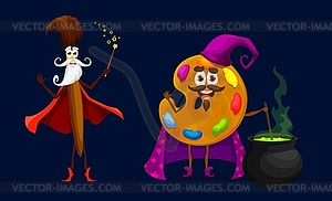 Cartoon school brush and color palette wizards - vector clipart