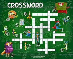 Crossword game with school superhero character - vector image