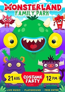 Cartoon monster party flyer, Halloween poster - vector clipart