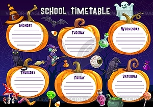 Halloween timetable schedule with cartoon pumpkins - vector clipart