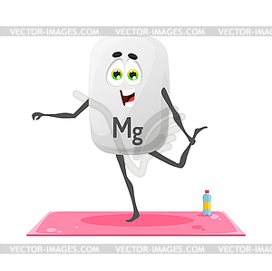 Cartoon magnesium mineral character on yoga class - vector clipart